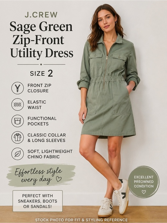 J. Crew Jackets & Blazers - J.Crew Sage Green Zip-Front Utility Dress Size 2